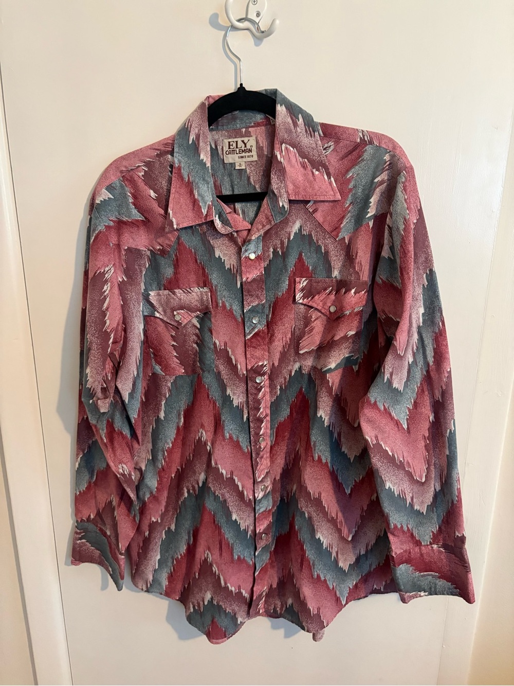 Ely Cattleman VINTAGE Pink & Teal Abstract Western Snap Shirt